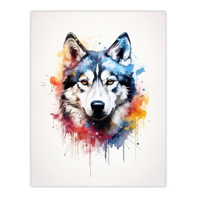 Artery8 Unframed Wall Art Husky Lovers Gift Watercolour Pet Portrait Painting12X16 Inch from B&Q