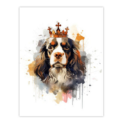 Artery8 Unframed Wall Art King Charles Spaniel With Crown Dog Lovers Gift Watercolour Pet Portrait Painting12X16 Inch from B&Q