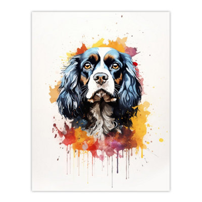 Artery8 Unframed Wall Art King Charles Spaniel Lovers Gift Watercolour Pet Portrait Painting12X16 Inch from B&Q