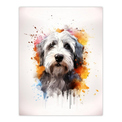 Artery8 Unframed Wall Art Old English Sheep Dog Lovers Gift Watercolour Pet Portrait Painting12X16 Inch from B&Q
