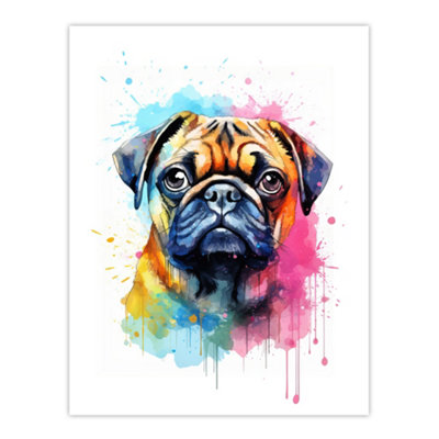 Artery8 Unframed Wall Art Pug Lovers Gift Watercolour Pet Portrait Painting12X16 Inch from B&Q