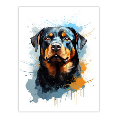 Artery8 Unframed Wall Art Rottweiler Lovers Gift Watercolour Pet Portrait Painting12X16 Inch from B&Q
