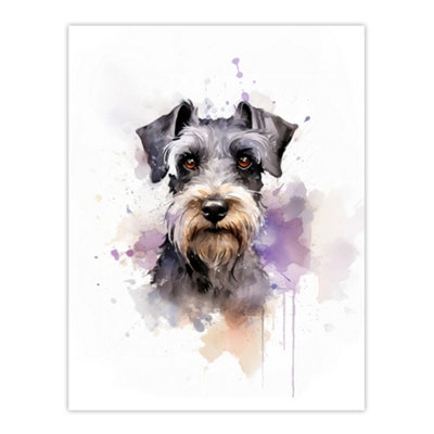 Artery8 Unframed Wall Art Schnauzer Lovers Gift Watercolour Pet Portrait Painting12X16 Inch from B&Q