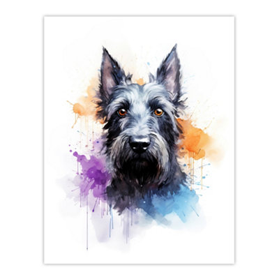 Artery8 Unframed Wall Art Scottish Terrier Lovers Gift Watercolour Pet Portrait Painting12X16 Inch from B&Q