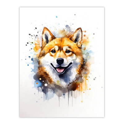 Artery8 Unframed Wall Art Shiba Inu Lovers Gift Watercolour Pet Portrait Painting12X16 Inch from B&Q