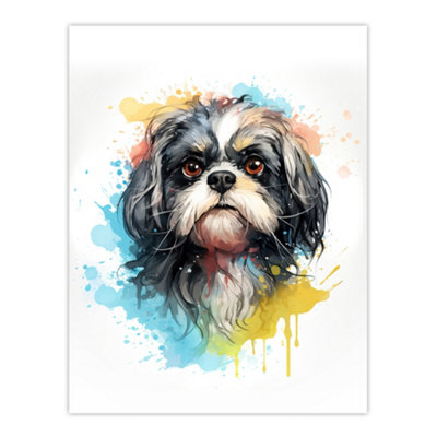 Artery8 Unframed Wall Art Shih Tzu Lovers Gift Watercolour Pet Portrait Painting12X16 Inch from B&Q