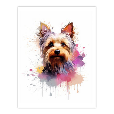 B&Q -  Unframed Wall Art Yorkshire Terrier Lovers Gift Watercolour Pet Portrait Painting12X16 Inch