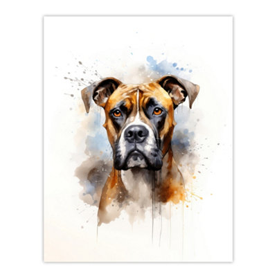Artery8 Unframed Wall Art Brindle Boxer Lovers Gift Watercolour Pet Portrait Painting12X16 Inch from B&Q