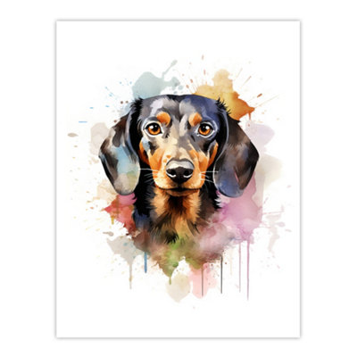 Artery8 Unframed Wall Art Shorthaired Dachshund Lovers Gift Watercolour Pet Portrait Painting12X16 Inch from B&Q