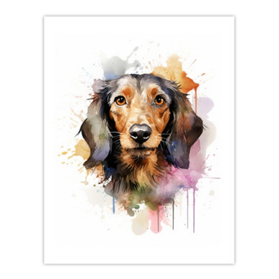 Artery8 Unframed Wall Art Wirehaired Dachshund Lovers Gift Watercolour Pet Portrait Painting12X16 Inch from B&Q