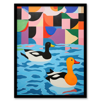 Wee Blue Coo Bathtime Buddies Vibrant Oil Painting Abstract Bath Ducks In Water Wall Art PrintA4 Size from B&Q