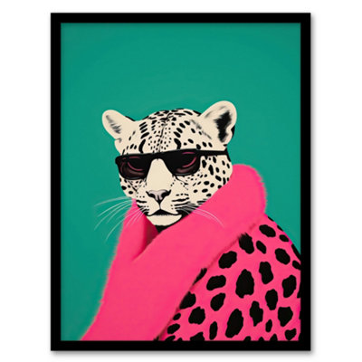 Wee Blue Coo Fashion Cheetah Vibrant Teal Hot Pink Colour Block Fun Bold Animal Portrait Wall Art PrintA4 Size from B&Q