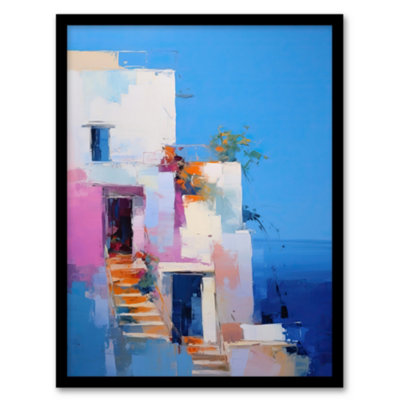 Wee Blue Coo Italian Daydream Abstract Oil Painting Blue Pink Orange Summer Holiday Destination Wall Art PrintA4 Size from B&Q