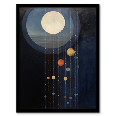 Wee Blue Coo Lost In Space Dreams Planet Strings Blue Orange Surreal Oil Painting Wall Art PrintA4 Size from B&Q