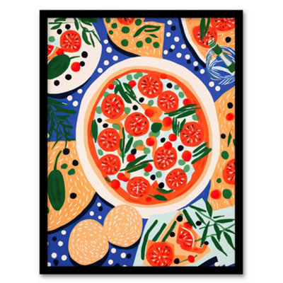 Wee Blue Coo Margherita Mezze Pizza Night Red Orange Blue Abstract Oil Painting Wall Art PrintA4 Size from B&Q