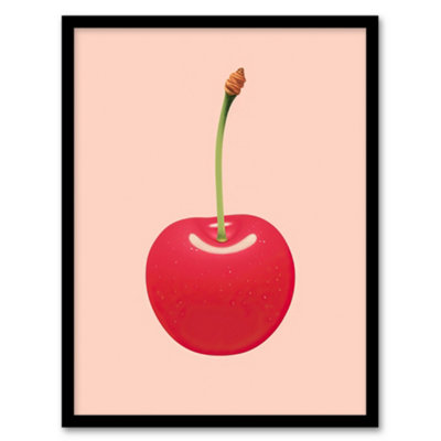 B&Q -  Single Cherry Baby Pink Lime Green Retro Minimalist Painting Wall Art PrintA4 Size
