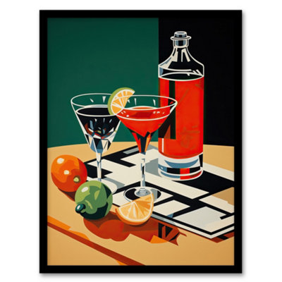 B&Q -  That Friday Feeling Negroni Aperitif Drinks Red Orange Green Graphic Design Painting Wall Art PrintA4 Size