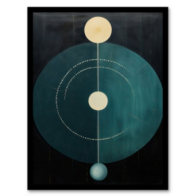 Wee Blue Coo Framed Wall Art Abstract Teal Stone Circles Oil Painting Blue Yellow On Black Minimalist Geometric12X16 Inch from B&Q