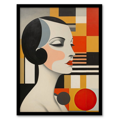 B&Q -  Framed Wall Art Vintage Bauhaus 1920S Portrait Oil Painting Geometric Shapes And Elegant Lady12X16 Inch