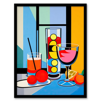 B&Q -  Framed Wall Art Cocktail Party Vibrant Geometric Graphic Design Kitchen Painting12X16 Inch