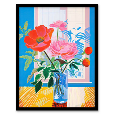 Wee Blue Coo Framed Wall Art Formidable Florals Acrylic Painting Wildflowers In Glass Vase Vibrant Blue Orange Pink12X16 Inch from B&Q