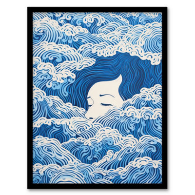 Wee Blue Coo Framed Wall Art Lost At Sea Waves Of Sleep Blue And White Surreal Painting12X16 Inch from B&Q