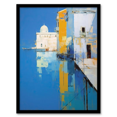 Wee Blue Coo Framed Wall Art Reflections Of Venice Oil Painting Blue Orange Abstract Santa Maria Della Salute Coastal12X16 Inch from B&Q
