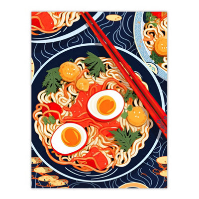 B&Q -  Unframed Wall Art A Riot Of Ramen Vibrant Food Painting Red Blue Orange Egg Noodle Dinner12X16 Inch