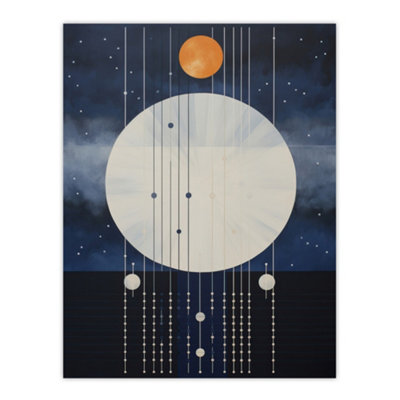 Wee Blue Coo Unframed Wall Art Abstract Solar Eclipse Painting Blue Orange Geometric Planetary Orbits Night Sky12X16 Inch from B&Q
