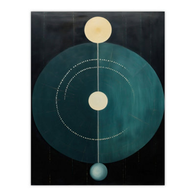 Wee Blue Coo Unframed Wall Art Abstract Teal Stone Circles Painting Blue Yellow On Black Minimalist Geometric12X16 Inch from B&Q