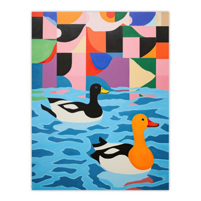 Wee Blue Coo Unframed Wall Art Bathtime Buddies Vibrant Painting Abstract Bath Ducks In Water12X16 Inch from B&Q
