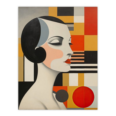 B&Q -  Unframed Wall Art Vintage Bauhaus 1920S Portrait Painting Geometric Shapes And Elegant Lady12X16 Inch