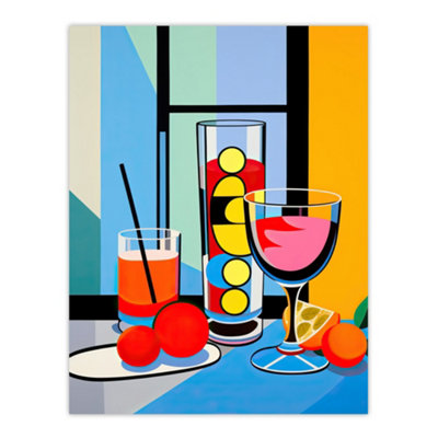 B&Q -  Unframed Wall Art Cocktail Party Vibrant Geometric Graphic Design Kitchen Painting12X16 Inch