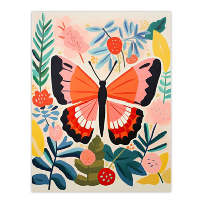 Wee Blue Coo Unframed Wall Art Butterfly Henri Matisse Style Bright Painting Leaves Fronds And Floral Blooms Spring12X16 Inch from B&Q