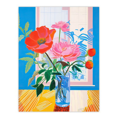Wee Blue Coo Unframed Wall Art Formidable Florals Acrylic Painting Wildflowers In Glass Vase Vibrant Blue Orange Pink12X16 Inch from B&Q