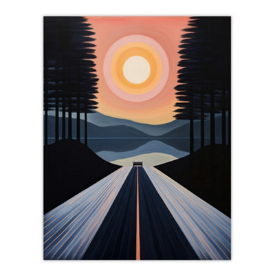 B&Q -  Unframed Wall Art Into The Sunset Painting Orange Pink Blue Country Landscape Drive12X16 Inch