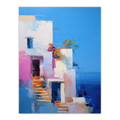 Wee Blue Coo Unframed Wall Art Italian Daydream Abstract Painting Blue Pink Orange Summer Holiday Destination12X16 Inch from B&Q