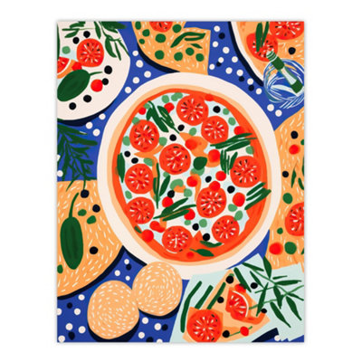 Wee Blue Coo Unframed Wall Art Margherita Mezze Pizza Night Red Orange Blue Abstract Painting12X16 Inch from B&Q