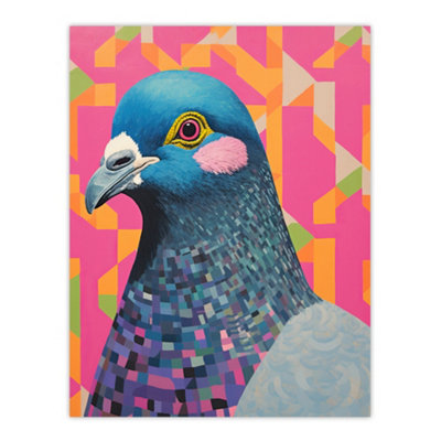 Wee Blue Coo Unframed Wall Art Perky Pigeon Painting Pink Orange Blue Vibrant Animal Portrait12X16 Inch