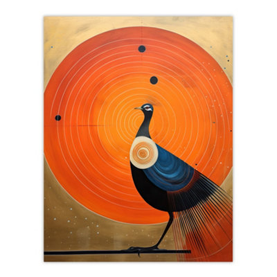 B&Q -  Unframed Wall Art Prominent Peacock Vibrant Painting Orange Blue Hilma Af Klint Inspired12X16 Inch