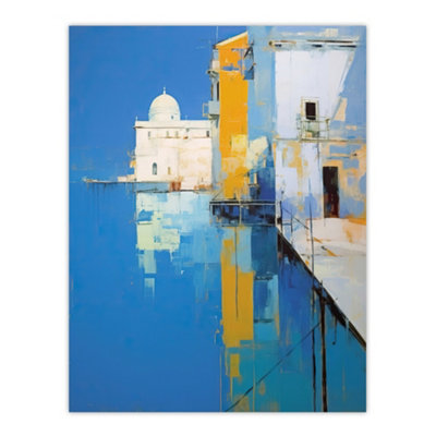 Wee Blue Coo Unframed Wall Art Reflections Of Venice Painting Blue Orange Abstract Santa Maria Della Salute Coastal12X16 Inch from B&Q