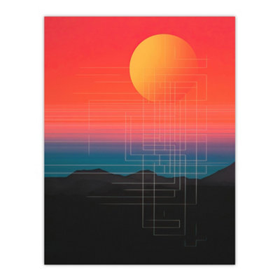 Wee Blue Coo Unframed Wall Art Sunset Modern Digital Abstract Mountain Landscape Colour Gradient Painting12X16 Inch from B&Q