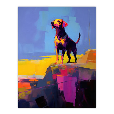 Wee Blue Coo Unframed Wall Art Sunset Strolls Of A Labrador Vibrant Portrait In Abstract Coastal Landscape Painting12X16 Inch from B&Q