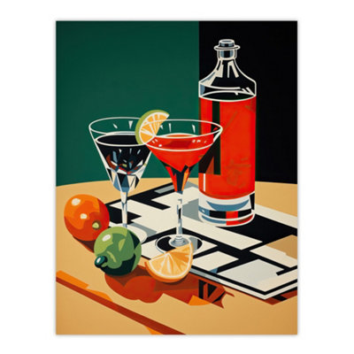B&Q -  Unframed Wall Art That Friday Feeling Negroni Aperitif Drinks Red Orange Green Graphic Design Painting12X16 Inch