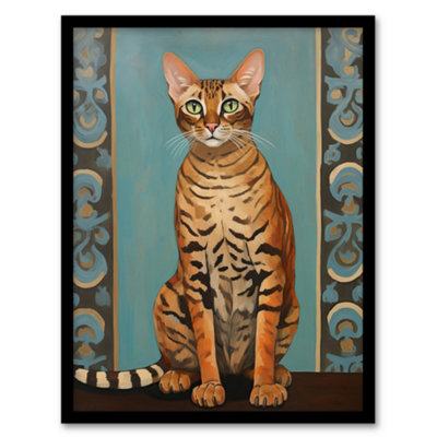 B&Q -  Bengal Beauty Tabby Cat Lover Portrait Living Room Wall Art PrintA4 Size