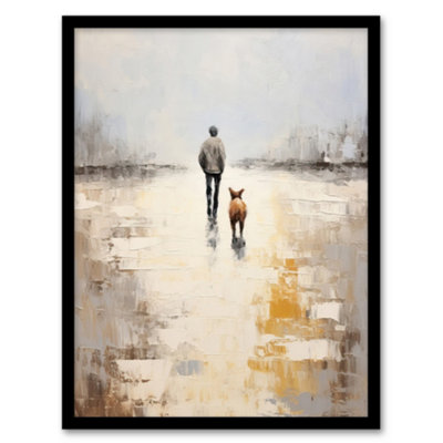 Wee Blue Coo Dog Walkers Dream Simple Calm Neutral Living Room Wall Art PrintA4 Size from B&Q
