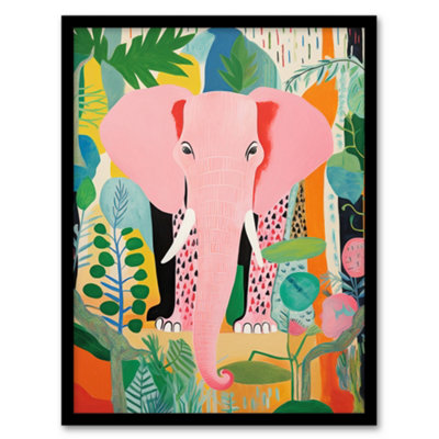 Wee Blue Coo Pink Elephant Jungle Animal Fun Multi Living Room Wall Art PrintA4 Size from B&Q