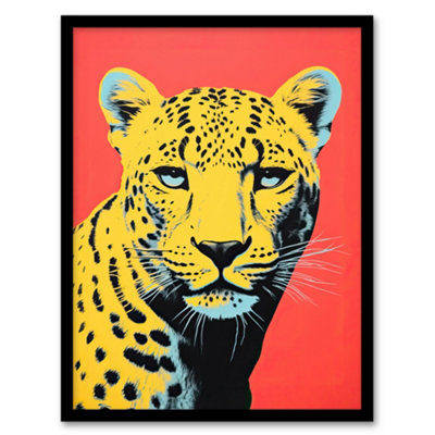 Wee Blue Coo Vibrant Cheetah On Coral Bold Animal Living Room Wall Art PrintA4 Size from B&Q