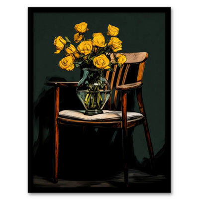 B&Q -  Yellow Roses Are My Favourite Still Life Living Room Wall Art PrintA4 Size