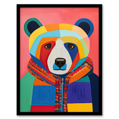 Wee Blue Coo Framed Wall Art Bright Bold Bear Fun Multicoloured Living Room12X16 Inch from B&Q